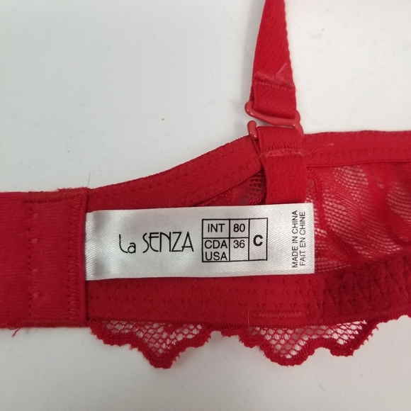 La Senza 36C Red Lace Overlay Push-Up Bra Thick Foam Padded Cups Underwire - Picture 8 of 10